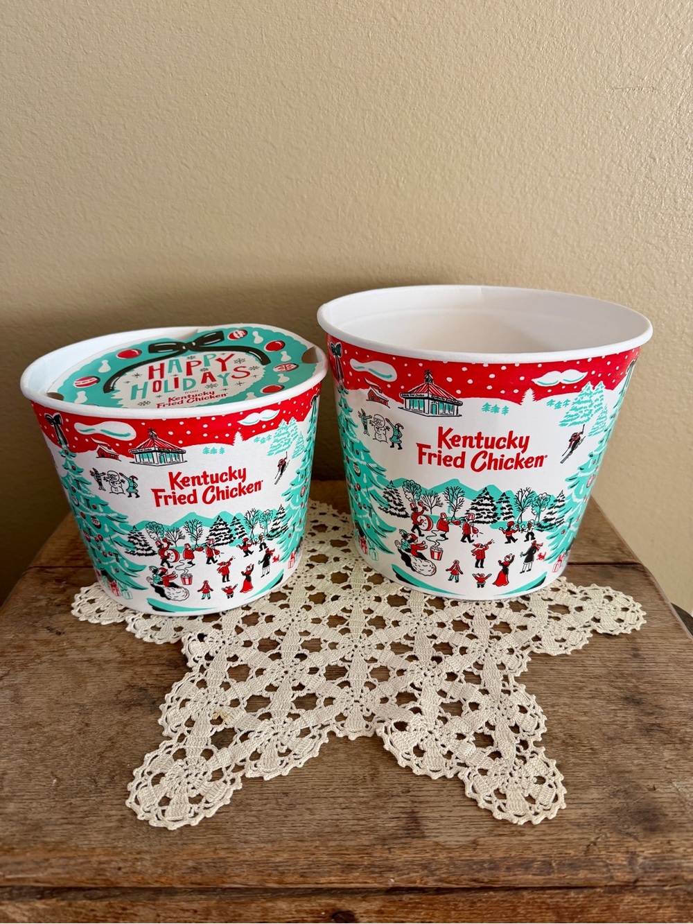 Vintage Kentucky Fried Chicken Holiday Buckets - Red & Teal